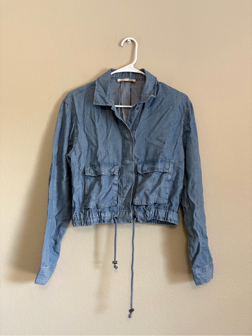 Dex chambray cropped silhouette jacket drawstring waist size XS light weight